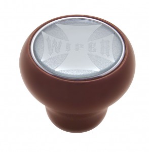 Wood Deluxe Knob W/ Glossy "Wiper" Maltese Cross Sticker - Silver