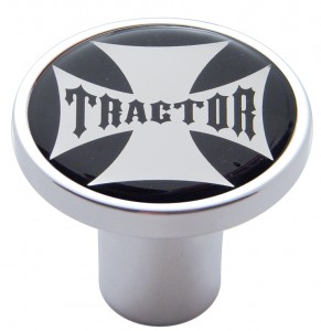 Chrome Air Valve Knob W/ Glossy "Tractor" Maltese Cross Sticker - Black