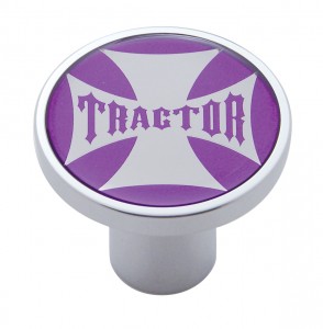 Chrome Air Valve Knob W/ Glossy "Tractor" Maltese Cross Sticker - Purple