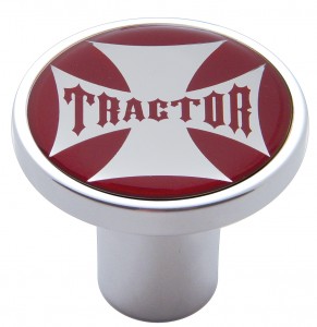 Chrome Air Valve Knob W/ Glossy "Tractor" Maltese Cross Sticker - Red