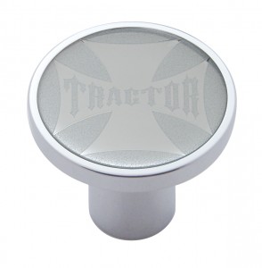 Chrome Air Valve Knob W/ Glossy "Tractor" Maltese Cross Sticker - Silver