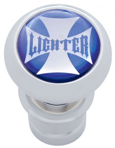 Chrome Aluminum Deluxe Cigarette Lighter W/ Glossy "Lighter" Maltese Cross Sticker - Blue
