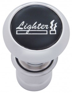 Chrome Aluminum Deluxe Cigarette Lighter W/ Glossy "Lighter" Sticker - Black
