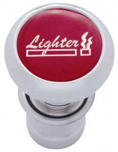 Chrome Aluminum Deluxe Cigarette Lighter W/ Glossy "Lighter" Sticker - Red