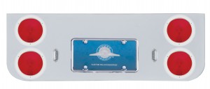 Chrome Rear Center Panel Light W/ Four 4" Round Incand. Lights W/ Stainless Steel Visor - Red Lens