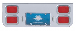 Chrome Rear Center Light Panel W/ 4 Rectangular Lights & Visor - Red Lens