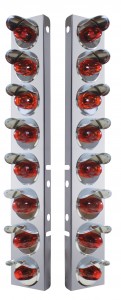 (2/Bulk) Stainless Steel Peterbilt 16 Led Cutout Air Cleaner Light Bracket W/ Amber Glass Lens & Stainless Steel Visor