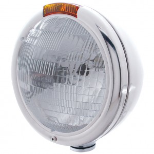 Stainless Steel "Classic" Peterbilt H6024 Halogen Headlight W/ Incandescent Signal Light - Amber