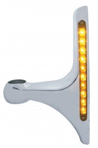 (2/Box) Polish Aluminum Peterbilt Headlight Bracket W/ 10 Amber Led 9" Light Bar - Amber Lens