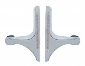 (2/Box) Polish Aluminum Peterbilt Headlight Bracket W/ 10 Amber Led 9" Light Bar - Clear Lens