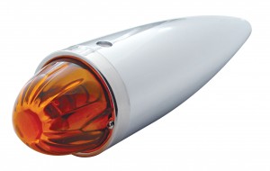 Chrome Watermelon Glass Lens Torpedo Cab Light W/ 1156 Bulb - Dark Amber