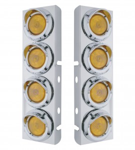 (2/Bulk) Stainless Steel Peterbilt 8 Led Cutout Air Cleaner Light Bracket W/ 2" Incandescent Flat Light & Cr. Pl. Visor