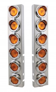 (2/Bulk) Stainless Steel Peterbilt 12 Led Cutout Air Cleaner Light Bracket W/ 2" Incandescent Flat Light & Cr. Pl. Visor