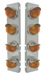 (2/Bulk) Stainless Steel Peterbilt 8 Led Cutout Air Cleaner Light Bracket W/ Original Glass Lens & Visor - Dark Amber