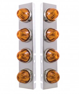 (2/Bulk) Stainless Steel Peterbilt 8 Led Cutout Air Cleaner Light Bracket W/ Watermelon Glass Lens - Amber