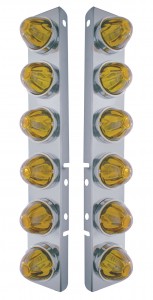 (2/Bulk) Stainless Steel Peterbilt 12 Led Cutout Air Cleaner Light Bracket W/ Watermelon Glass Lens - Amber
