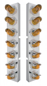 (2/Bulk) Stainless Steel Peterbilt 14 Light Cutout Front Air Cleaner Light Bracket W/ Medium Glass Watermelon Light W/ Visor - Amber
