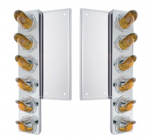 (2/Bulk) Stainless Steel Freightliner  12 Led Cutout Front Air Cleaner Bracket W/ Medium Glass Watermelon Light W/ Visor - Amber Lens