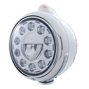Stainless Steel "Guide" Peterbilt 11 High Power Led Crystal Headlight W/ 5 Amber Led Dual Function Top Mount Light - Clear Lens
