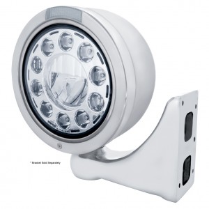 Stainless Steel "Bullet" Half-Moon Peterbilt 11 High Power Led Crystal Headlight W/ 4 Amb Led Dual Function Signal Light - Clear Lens