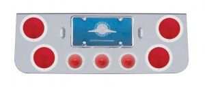 Chrome Rear Center Light Panel W/ Four 4" & Three 2 1/2" Round Light W/ Bezel - Red Lens