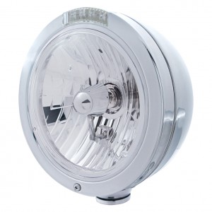 Stainless Steel "Bullet" Peterbilt Crystal H4 Halogen Headlight W/ 4 Amber Led Signal Light - Clear Lens