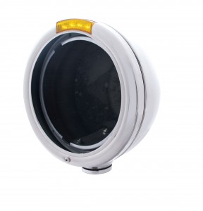 Stainless Steel "Classic" Peterbilt Headlight W/ 4 Amber Led Signal Light - Amber Lens