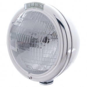 Stainless Steel "Classic" Peterbilt H6024 Halogen Headlight W/ 4 Amber Led Signal Light - Clear Lens