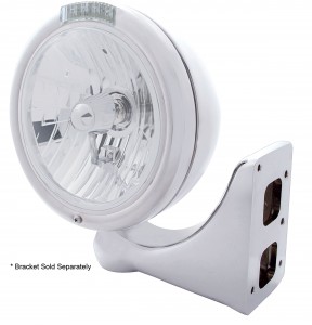 Stainless Steel "Classic" Peterbilt Crystal H4 Halogen Headlight W/ 4 Amber Led Signal Light - Clear Lens