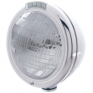 Chrome "Classic" Peterbilt 6014 Sealed Beam Headlight W/ 4 Amber Led Signal Light - Clear Lens