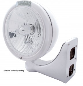 Chrome "Classic" Peterbilt Crystal H4 Halogen Headlight W/ 4 Amber Led Signal Light - Clear Lens