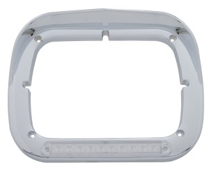 Chrome 10 Amber Led Rectangular Headlight Bezel W/ Visor - Clear Lens