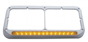 Chrome Plastic 14 Amber Led Rectangular Headlight Bezel - Amber Lens