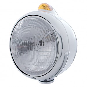 Stainless Steel "Guide" H6024 Halogen Headlight With 5 Amber Led Dual Function Top Mount Light - Amber Lens