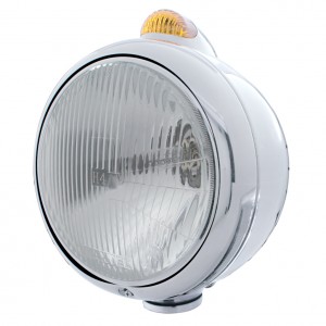 Chrome "Guide" H4 Halogen Headlight With 5 Amber Led Dual Function Top Mount Light - Amber Lens