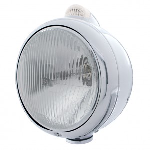 Chrome "Guide" H4 Halogen Headlight With 5 Amber Led Dual Function Top Mount Light - Clear Lens