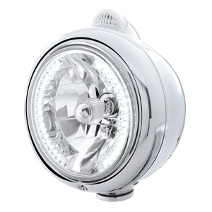 Stainless Steel "Guide" Headlight W/ Amber/Clear Dual Function Top Mount Light - 34 White Led Crystal Halogen