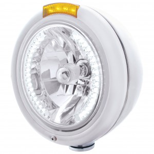 Stainless Steel Peterbilt "Classic" Peterbilt Headlight W/ Amber Dual Function Signal Light - 34 White Led Crystal Halogen