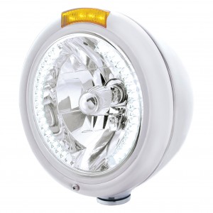 Chrome Peterbilt "Classic" Peterbilt Headlight W/ Amber Dual Function Signal Light - 34 White Led Crystal Halogen