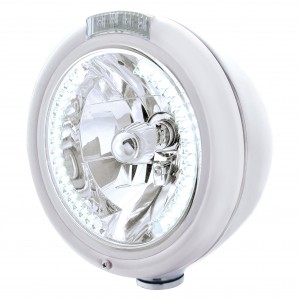 Chrome Peterbilt "Classic" Peterbilt Headlight W/ Amber/Clear Dual Function Signal Light - 34 White Led Crystal Halogen