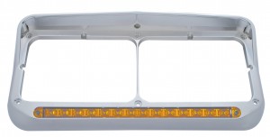 Cr Pl Rect Headlight Bezel W/ Visor W/ 14 Amb Led 12" Sequential Light Bar W/ Amb Lens - Driver Side/Left To Right