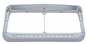 Cr Pl Rect Headlight Bezel W/ Visor W/ 14 Amb Led 12" Sequential Light Bar W/ Clr Lens - Driver Side/Left To Right