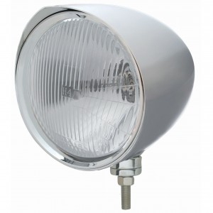 Chrome Aluminum 7" Billet Style "Chopper" Motor Vehicle/Truck Mount Headlight With Razor Visor - H4 Halogen