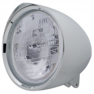 Chrome Aluminum 7" Billet Style "Chopper" Motorcycle Mount Headlight With Razor Visor - H6024 Halogen