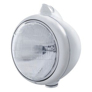 Stainless Steel "Guide" Peterbilt Headlight 6014 Seal Beam W/ 5 Amber Led Vintage 682-C Series 2 Top Mount Light - Clear Lens