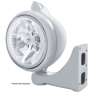 Cr. "Guide" Peterbilt Headlight 34 Wht Led Crystal Halogen W/ 5 Amb Led Vintage 682-C Series 2 Top Mount Light - Clear Lens