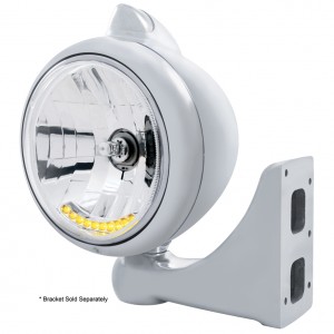 Cr. "Guide" Peterbilt Headlight 10 Amb Led Crystal Halogen W/ 5 Amb Led Vintage 682-C Series 2 Top Mount Light - Clear Lens