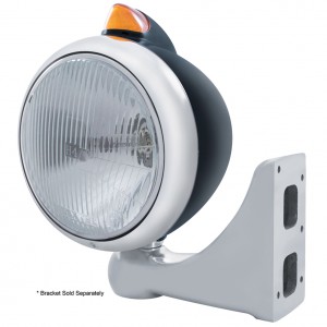 Blk. "Guide" Peterbilt Headlight H4 Halogen W/ 5 Amber Led Vintage 682-C Series 2 Top Mount Light - Amber Lens