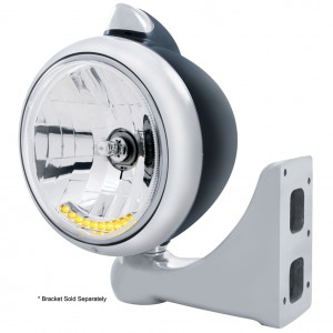 Blk. "Guide" Peterbilt Headlight 10 Amb Led Crystal Halogen W/ 5 Amb Led Vintage 682-C Series 2 Top Mount Light - Clear Lens