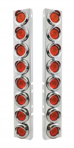 (2/Bulk) Stainless Steel Peterbilt 16 Led Cutout A/C Bracket W/2" 9 Amber Led Low Profile Light & Chrome Pl. Visor - Amber Lens